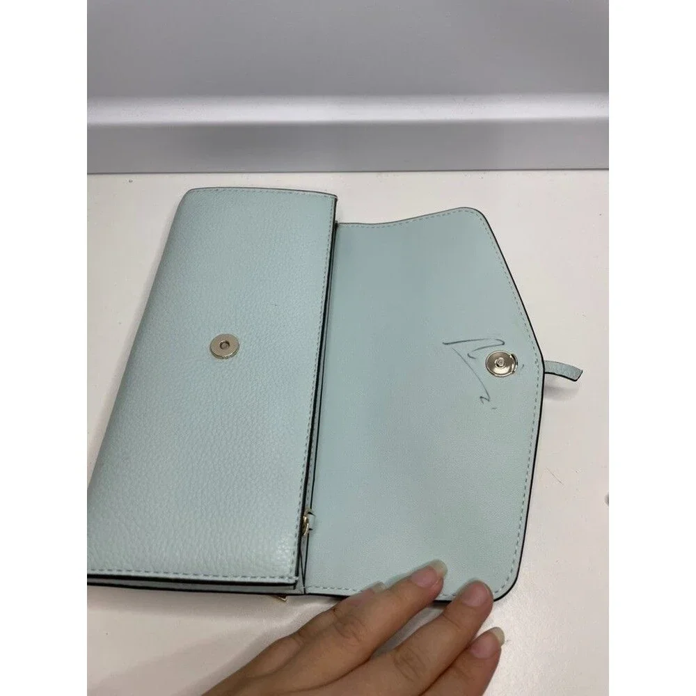 Kate Spade Marti Large Slim Flap Leather Wallet Blue Glow Gold Hardware